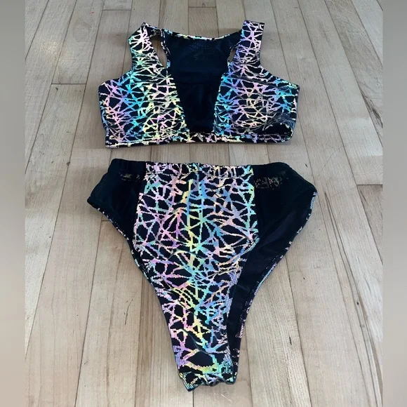 Freedom Rave Wear Geometric Reflective 2 Piece Set Medium - Picture 2 of 10